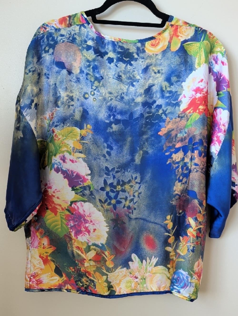 Genuine People Floral Blue Kimono Style Top - Size M - Picture 3 of 8